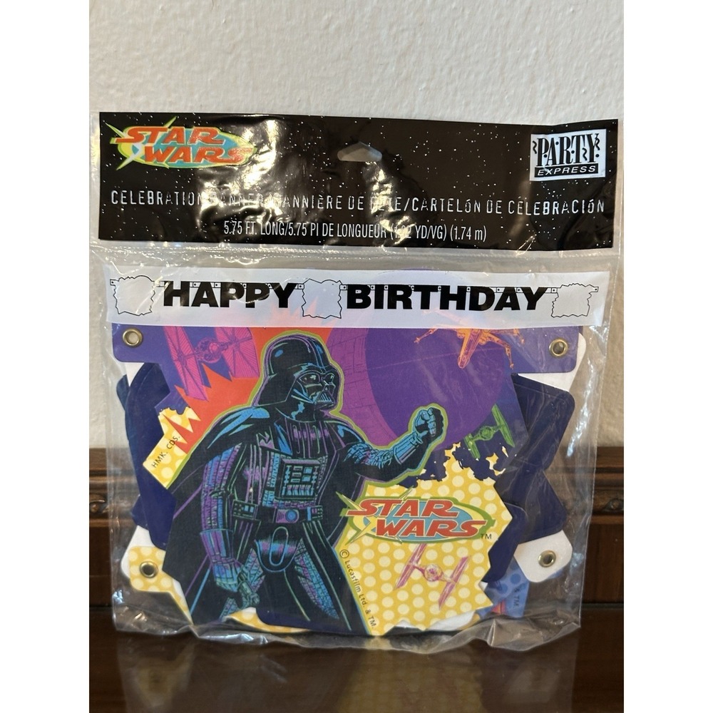 STAR WARS HAPPY BIRTHDAY BANNER Darth Vader Party Express 5.75 Ft Hallmark 2002